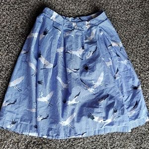 Who What Wear crane pattern blue and white striped midi skirt size 6 women